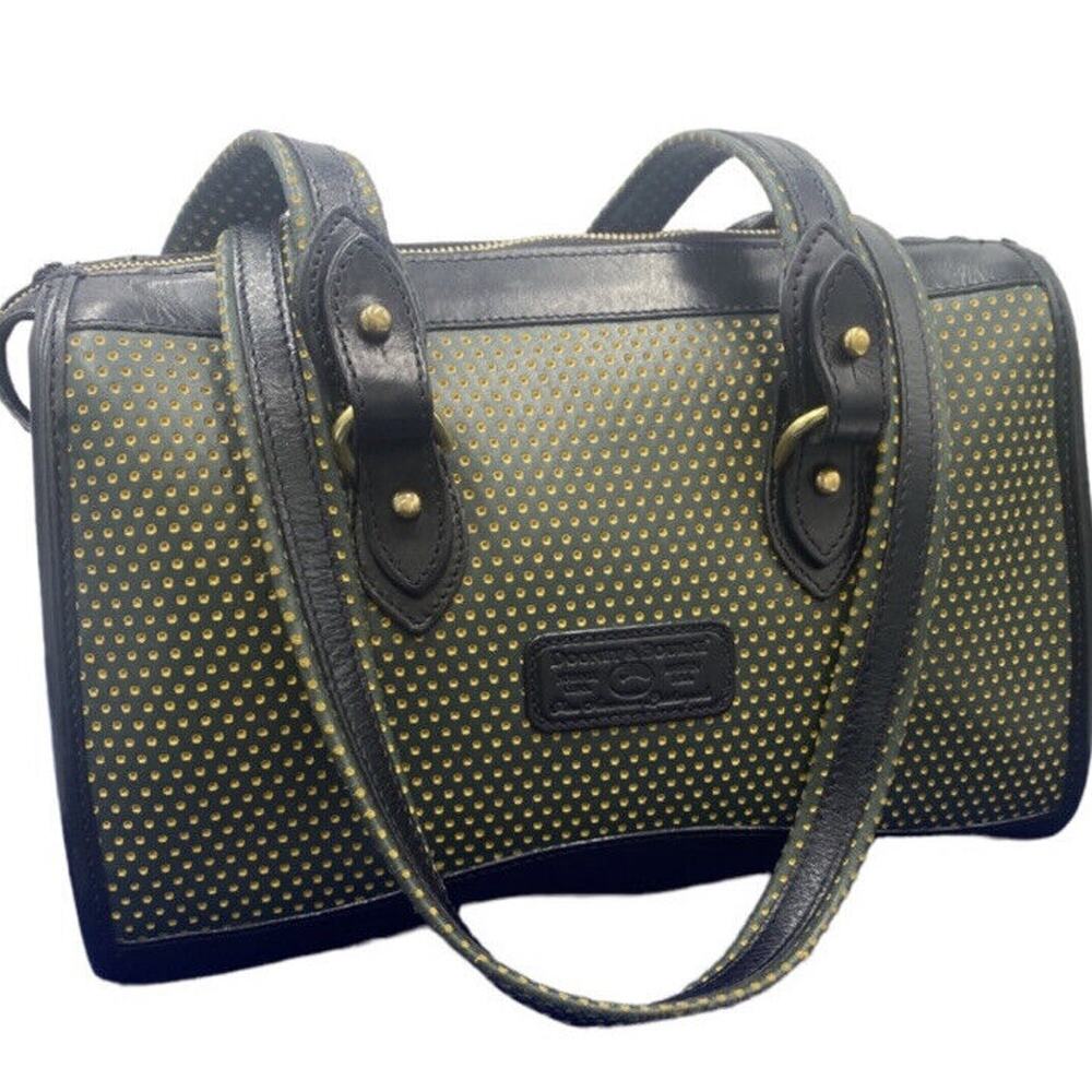 Dooney & Bourke Rare Vintage Cabrio Leather Bucket Bag Navy Blue Yellow‎ HTF